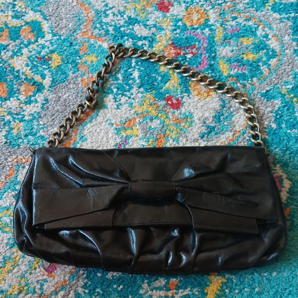 HOBO Black Shoulder Bag with Bow Accent